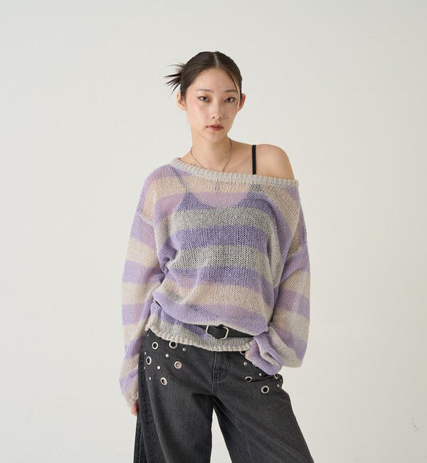  「ワイドボーダーメッシュニット」|ニット・セーター|