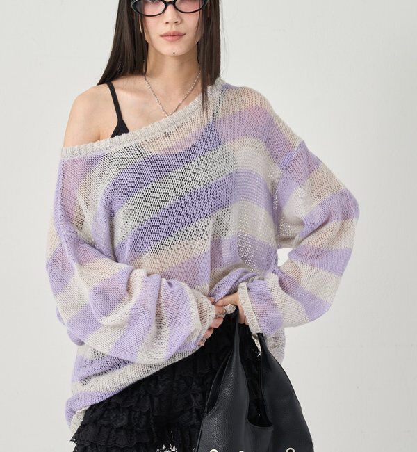  「ワイドボーダーメッシュニット」|ニット・セーター|