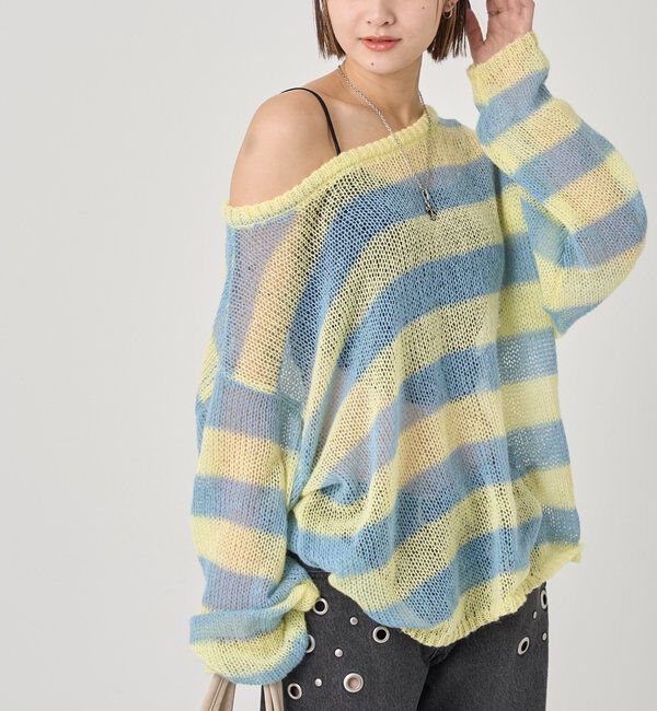  「ワイドボーダーメッシュニット」|ニット・セーター|