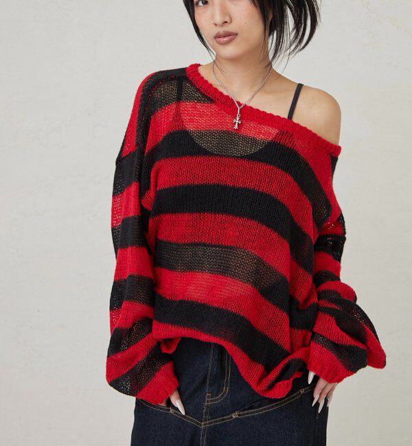  「ワイドボーダーメッシュニット」|ニット・セーター|