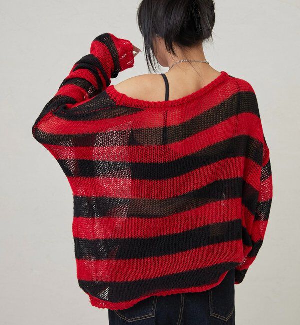  「ワイドボーダーメッシュニット」|ニット・セーター|