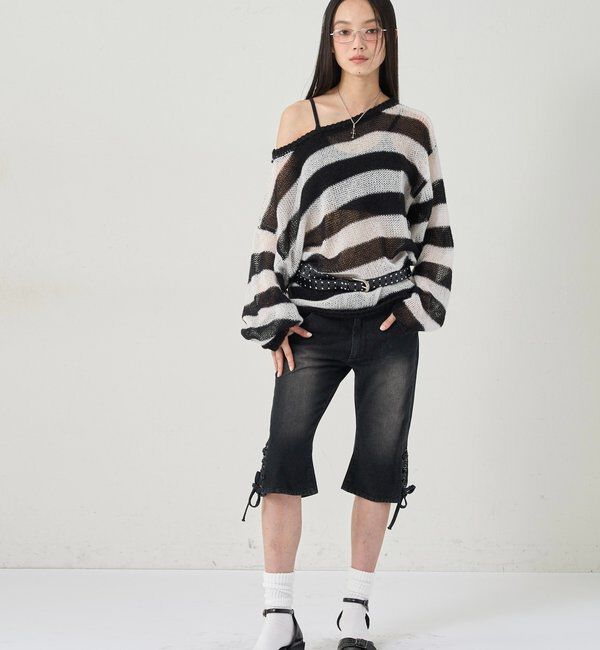  「ワイドボーダーメッシュニット」|ニット・セーター|