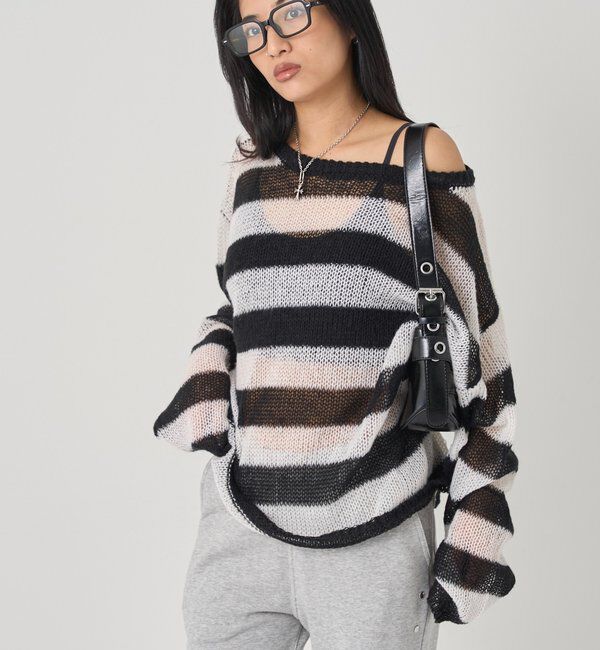  「ワイドボーダーメッシュニット」|ニット・セーター|