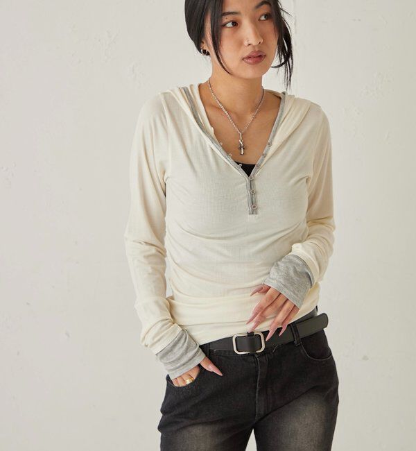  「【WEB限定】バイカラーヘンリーフーディ」|パーカー|