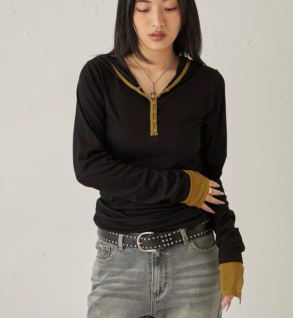  「【WEB限定】バイカラーヘンリーフーディ」|パーカー|