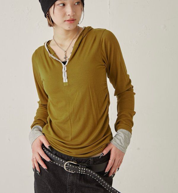  「【WEB限定】バイカラーヘンリーフーディ」|パーカー|