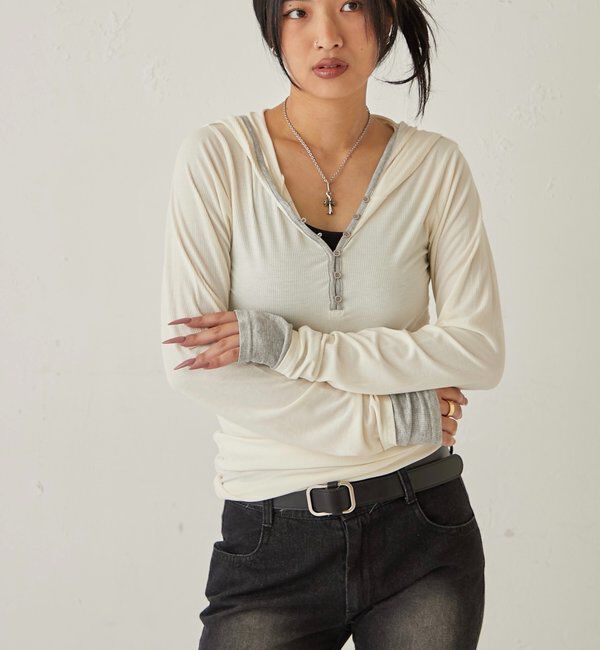  「【WEB限定】バイカラーヘンリーフーディ」|パーカー|