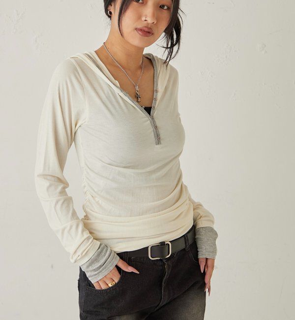  「【WEB限定】バイカラーヘンリーフーディ」|パーカー|