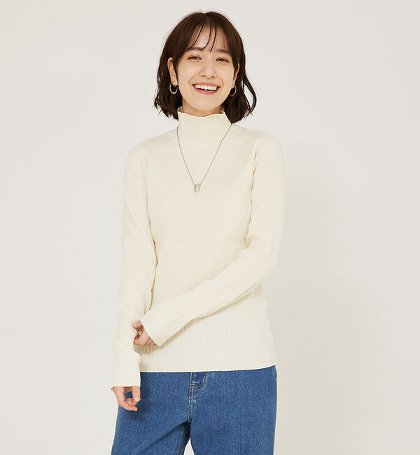 abahouse mavie「ポリエステルリブハイネックプルオーバー」|ニット・セーター|ホワイト