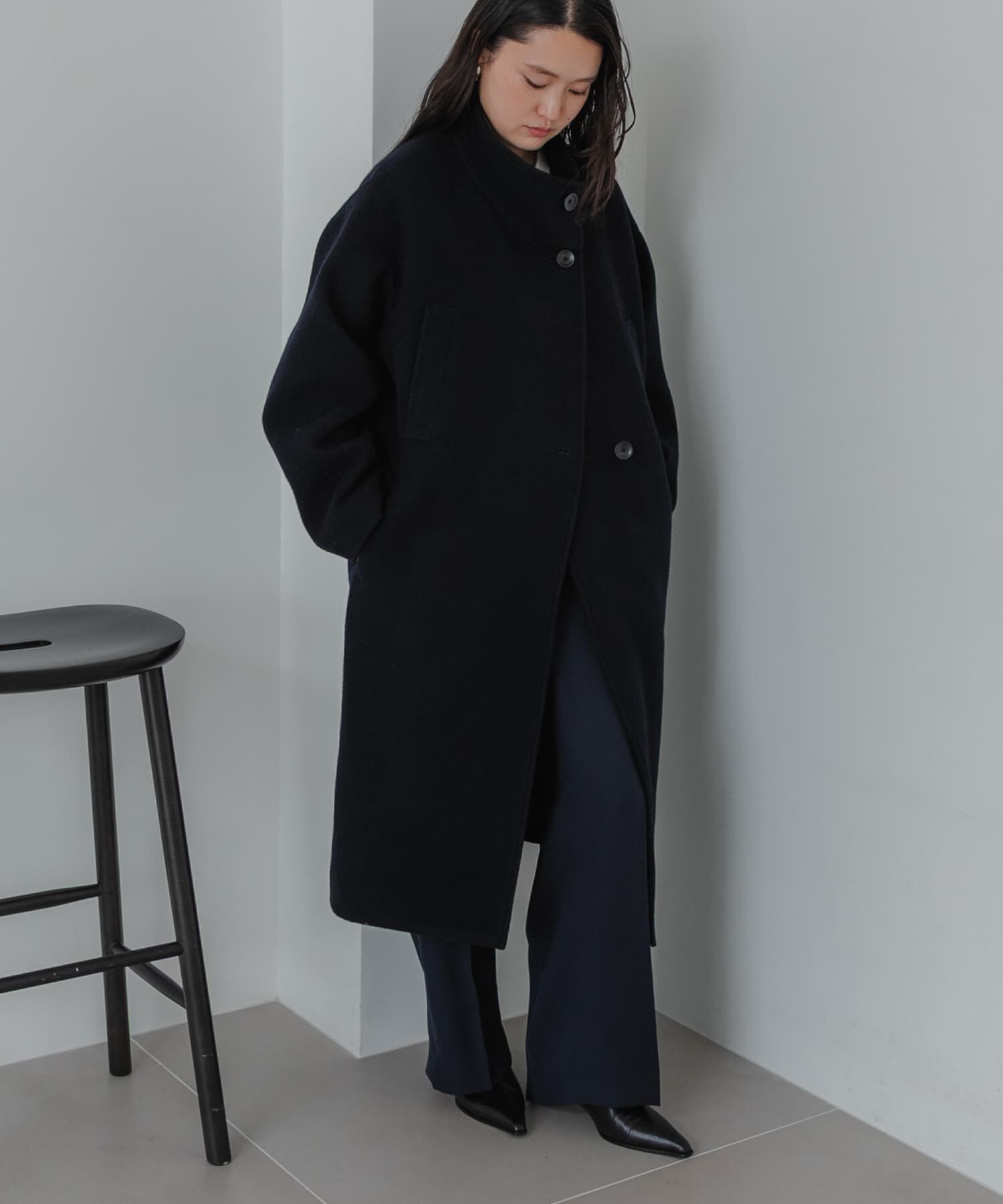 URBAN RESEARCH「スーパー100ウールスタンドカラーコート」|ノーカラーコート|