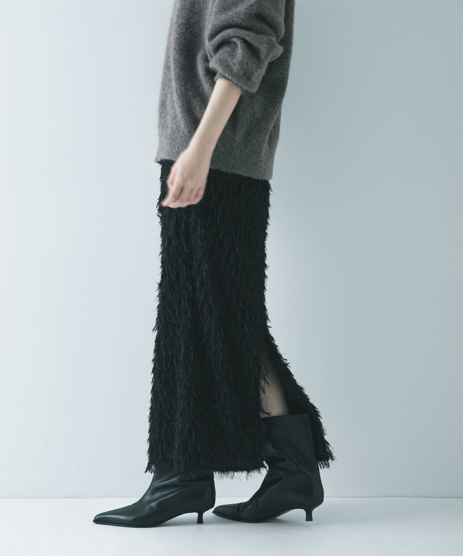 URBAN RESEARCH「フリンジジャガードスカート」|スカート|ブラック