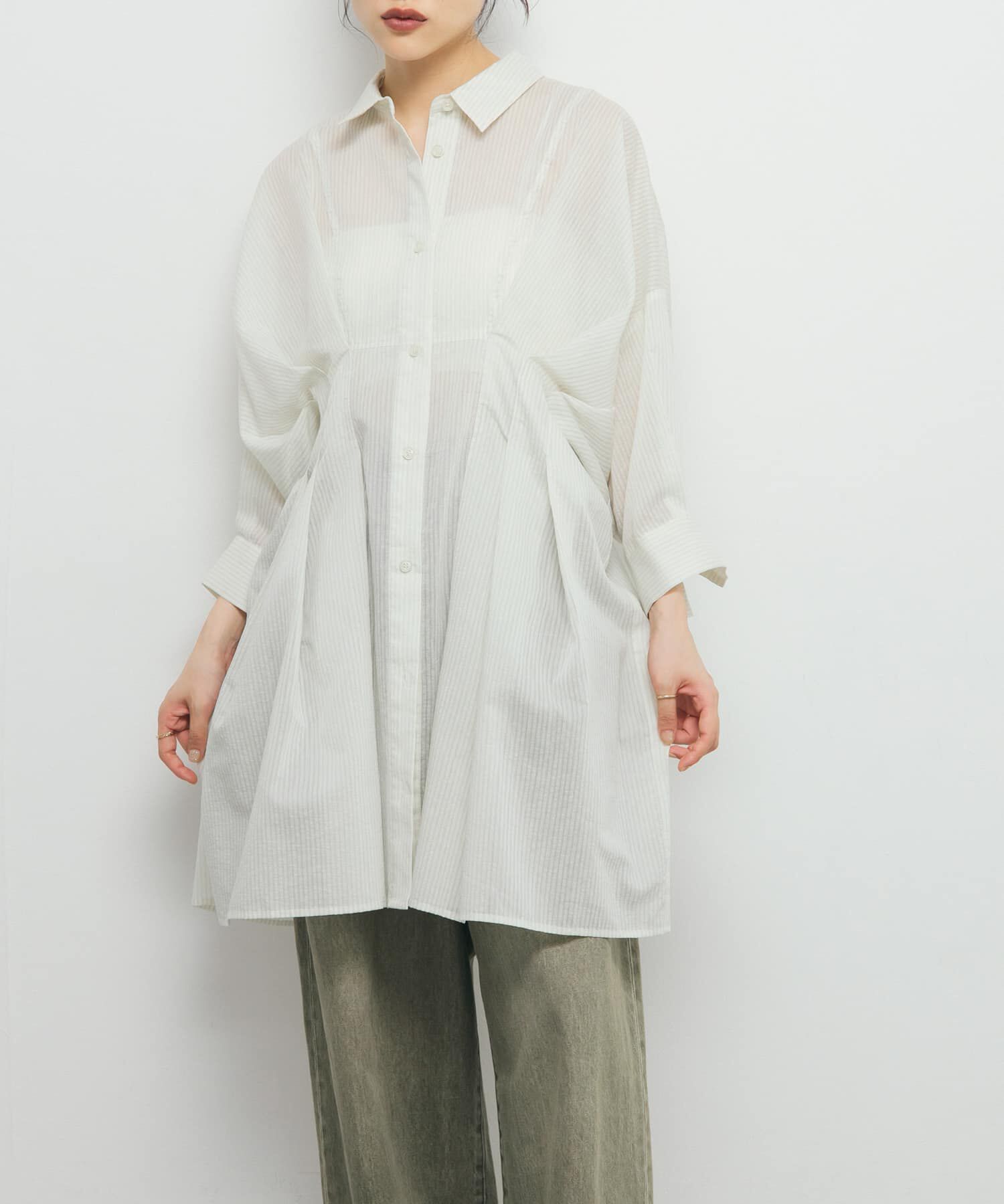  「ウエストタックシアーストライプミニワンピース」|ワンピース|