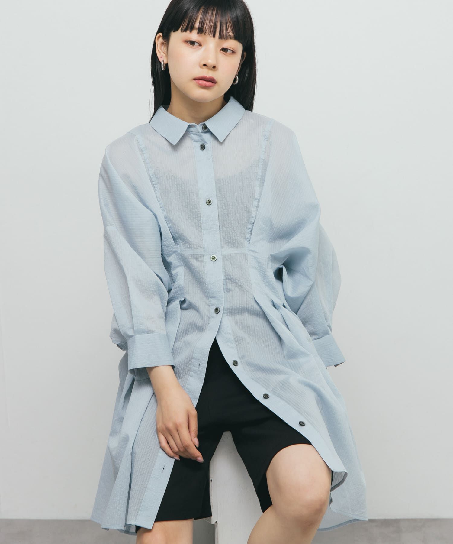  「ウエストタックシアーストライプミニワンピース」|ワンピース|ブルー系その他