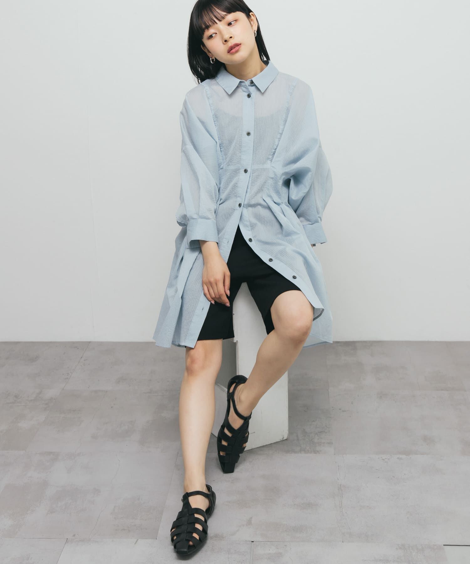  「ウエストタックシアーストライプミニワンピース」|ワンピース|