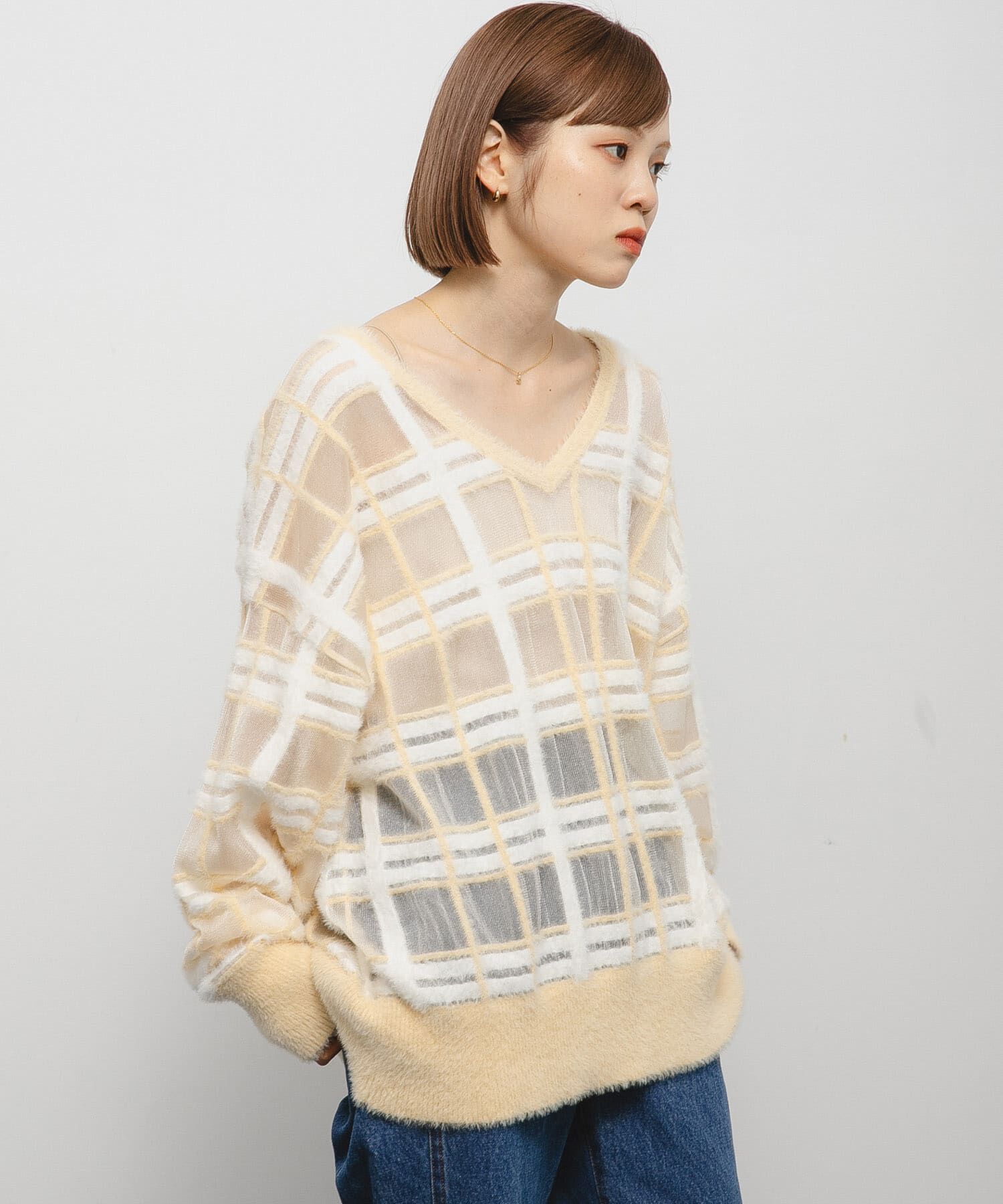  「シアーチェックフェザーニット」|ニット・セーター|