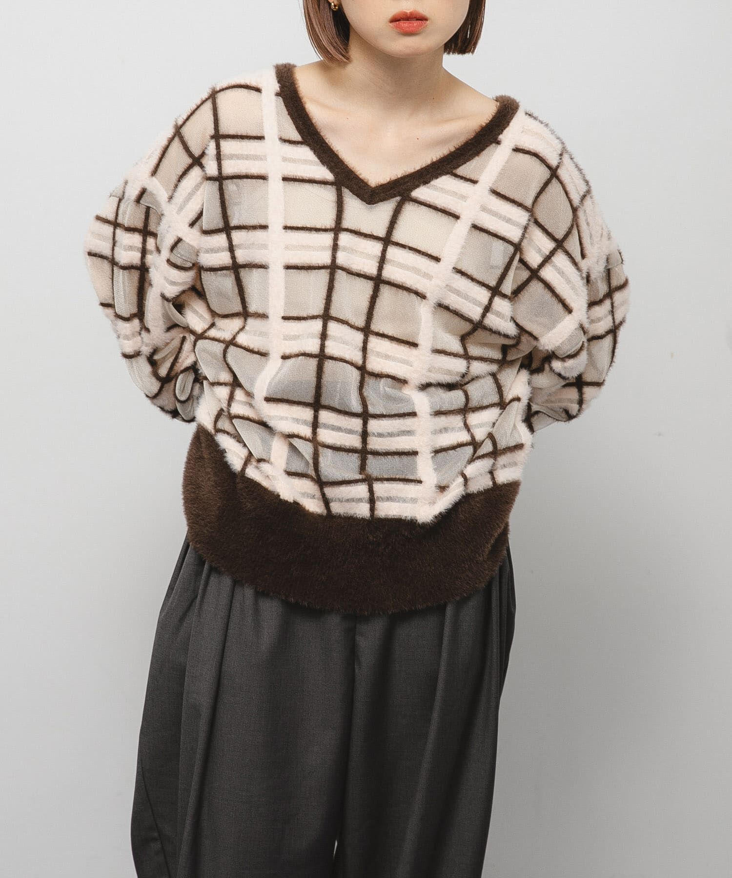 「シアーチェックフェザーニット」|ニット・セーター|