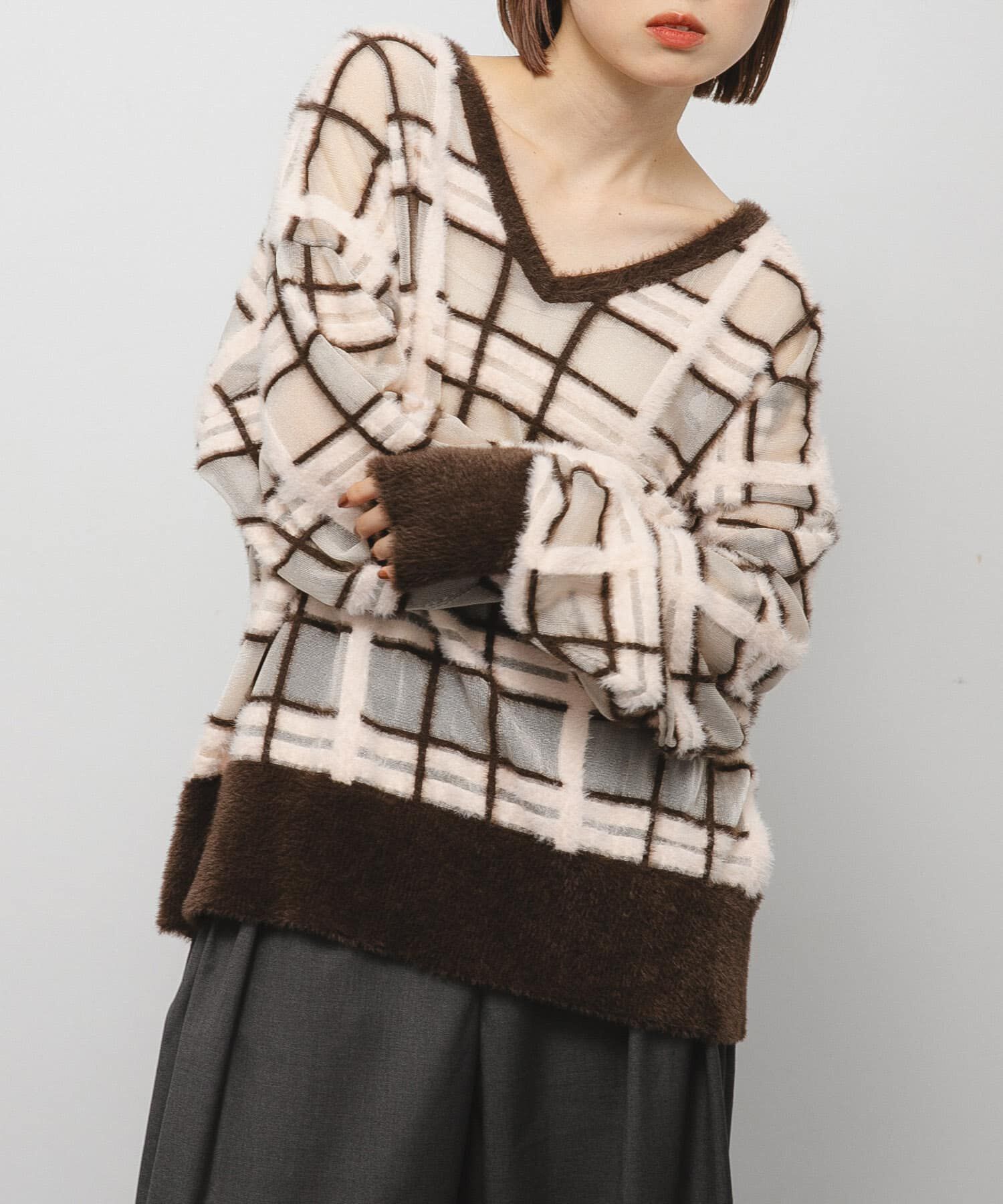  「シアーチェックフェザーニット」|ニット・セーター|