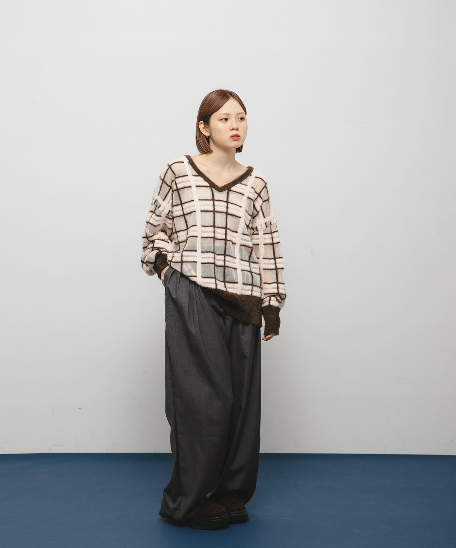  「シアーチェックフェザーニット」|ニット・セーター|