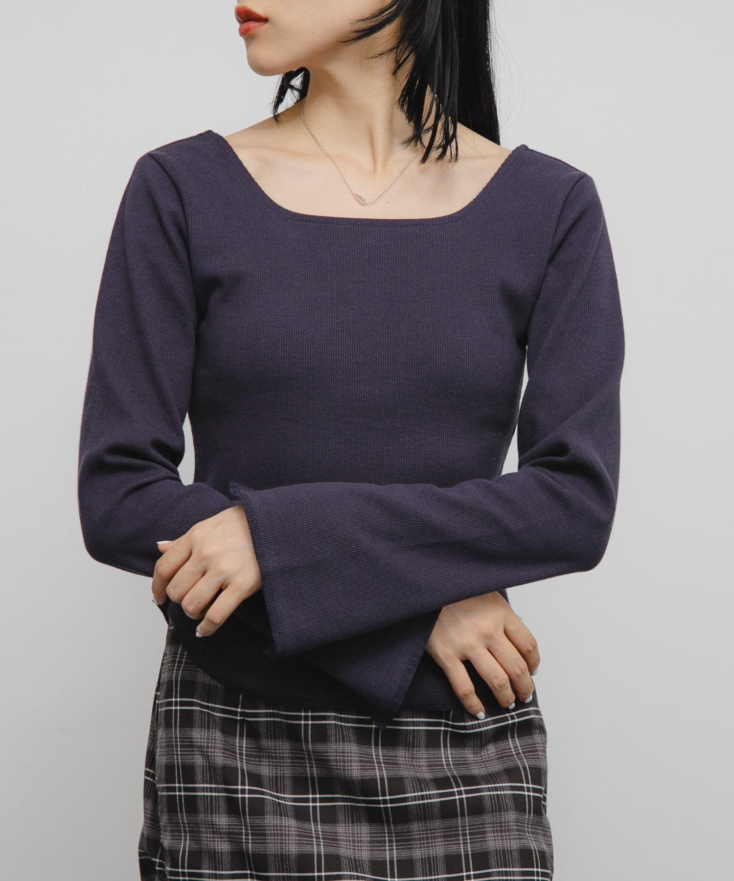  「バックオープンカップ付ロンTEE」|Tシャツ・カットソー|