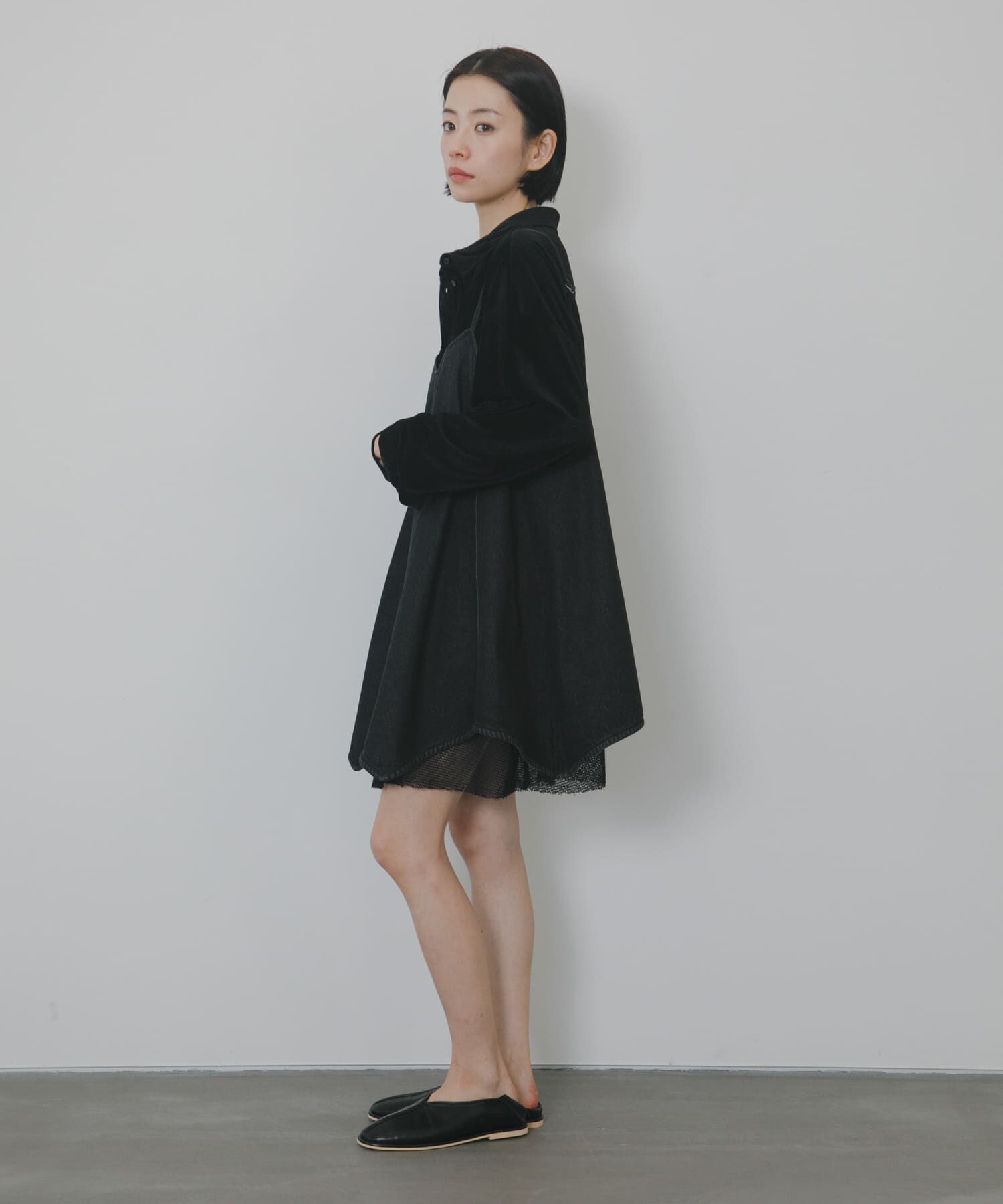 「メッシュレイヤードデニムキャミワンピース」|ワンピース|