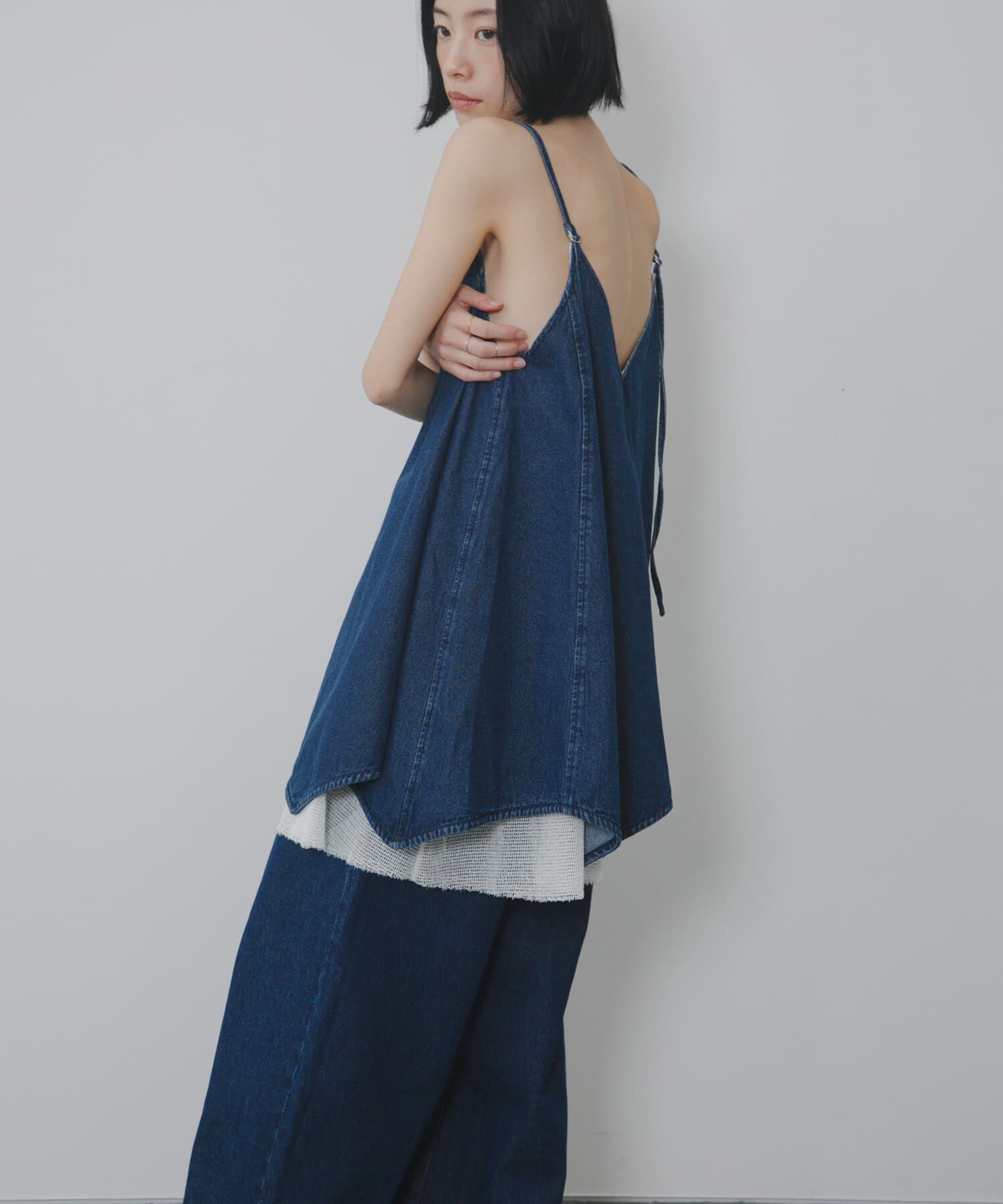  「メッシュレイヤードデニムキャミワンピース」|ワンピース|