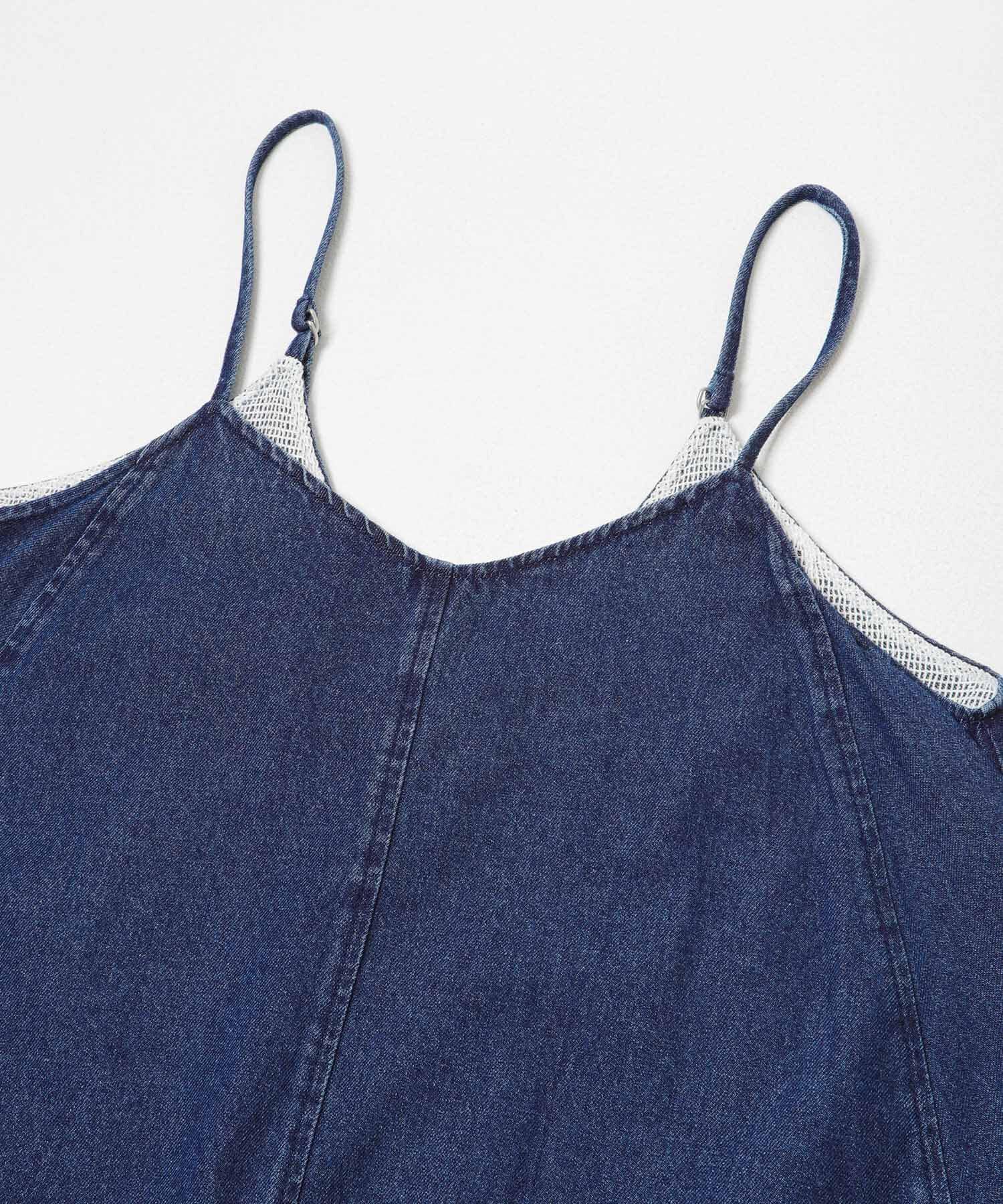  「メッシュレイヤードデニムキャミワンピース」|ワンピース|