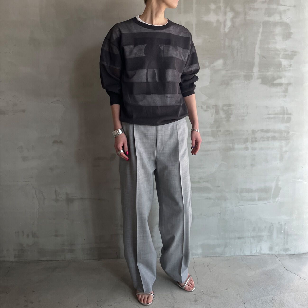 HELIOPOLE「HELIOPOLE SHEER BORDER CREW NECK」|ニット・セーター|