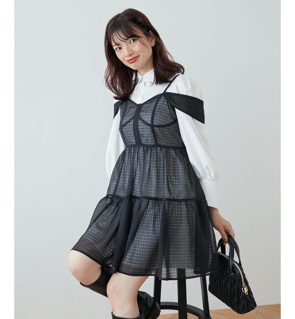 MAJESTICLEGON「シアーミニワンピ&シャツワンピSET」|ワンピース|ブラック柄