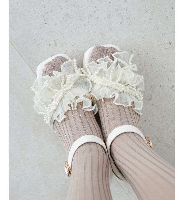  「☆パールリボンフリルボリュームサンダル」|サンダル|