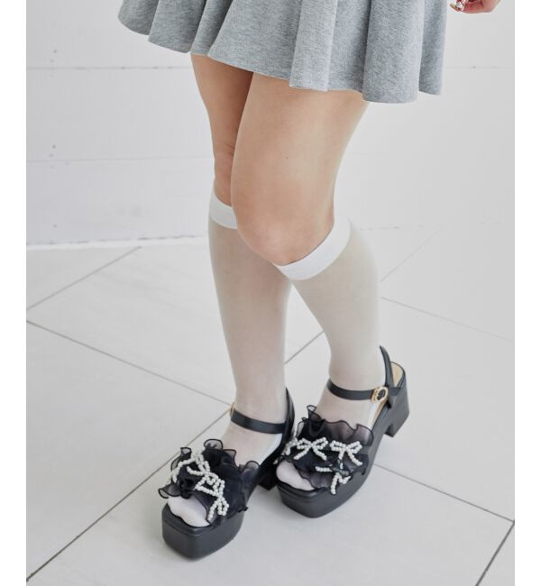  「☆パールリボンフリルボリュームサンダル」|サンダル|