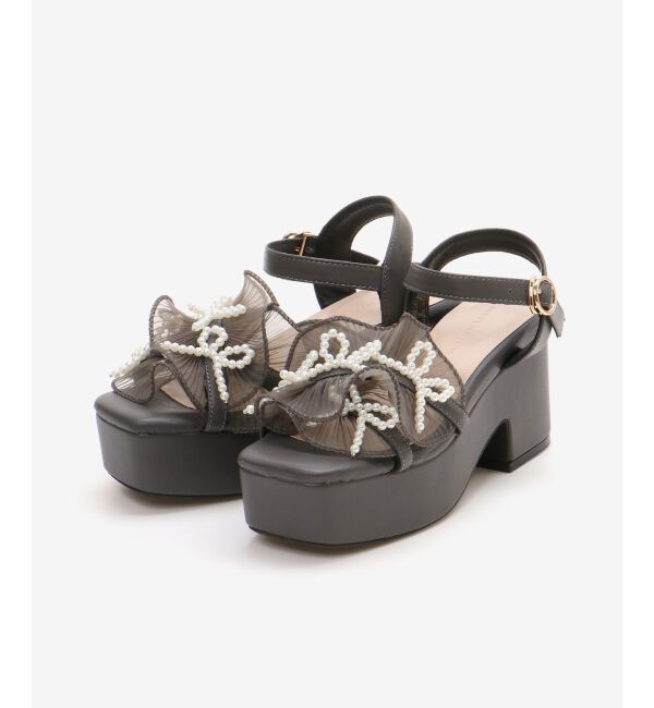  「☆パールリボンフリルボリュームサンダル」|サンダル|