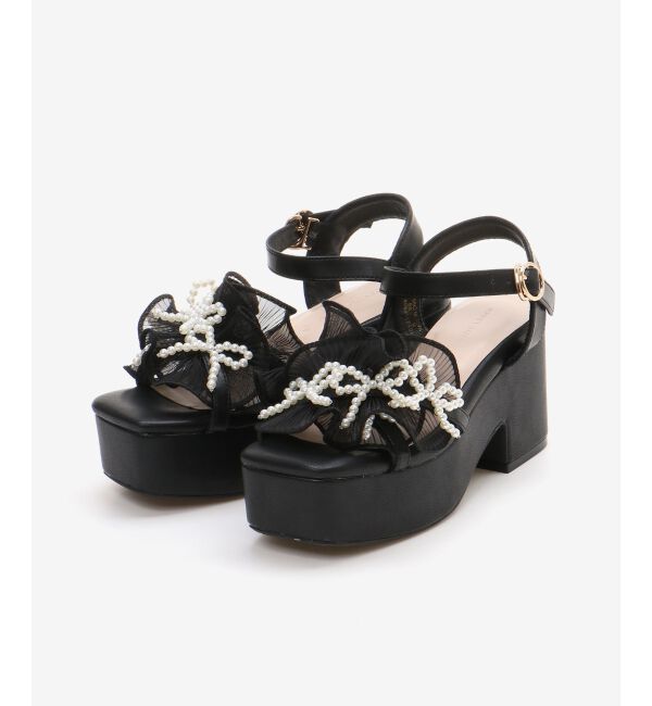  「☆パールリボンフリルボリュームサンダル」|サンダル|
