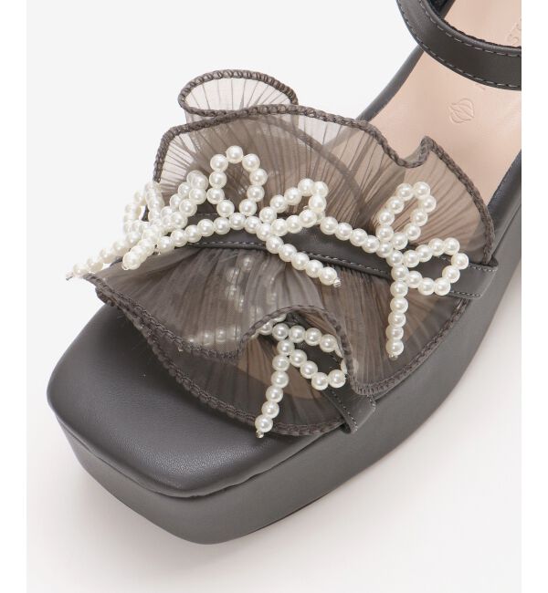  「☆パールリボンフリルボリュームサンダル」|サンダル|