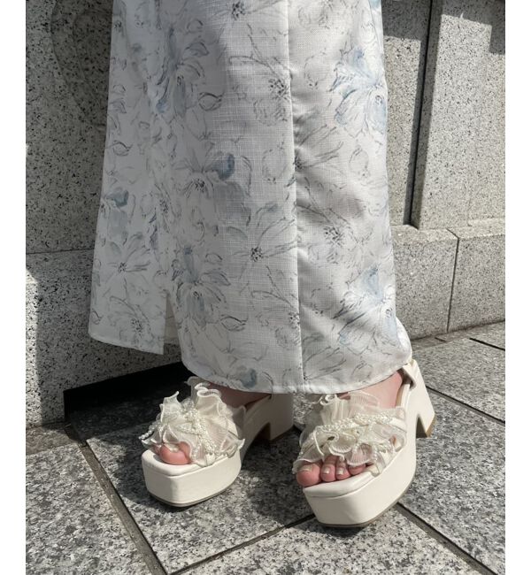  「☆パールリボンフリルボリュームサンダル」|サンダル|