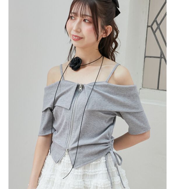  「オフショルダブルジップトップス」|Tシャツ・カットソー|
