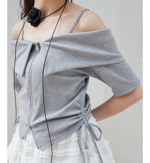  「オフショルダブルジップトップス」|Tシャツ・カットソー|