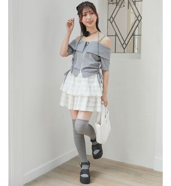  「オフショルダブルジップトップス」|Tシャツ・カットソー|