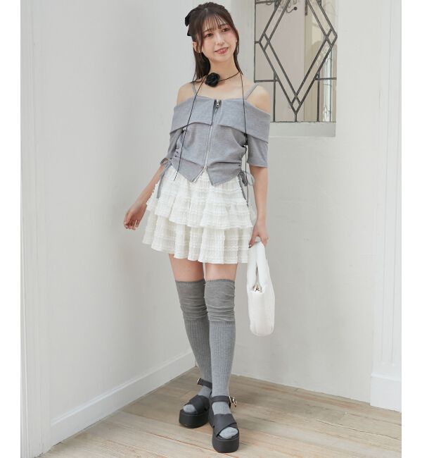  「オフショルダブルジップトップス」|Tシャツ・カットソー|