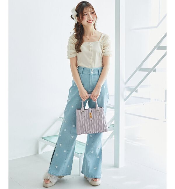  「パールチェーン異素材トップス」|Tシャツ・カットソー|