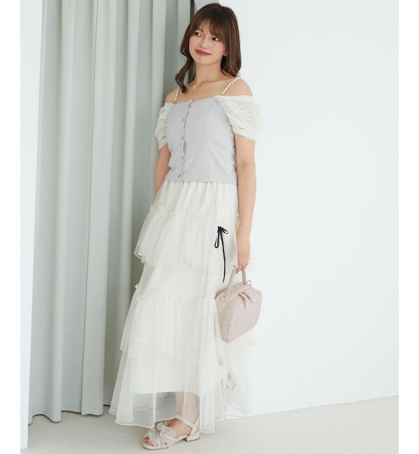  「パールチェーン異素材トップス」|Tシャツ・カットソー|