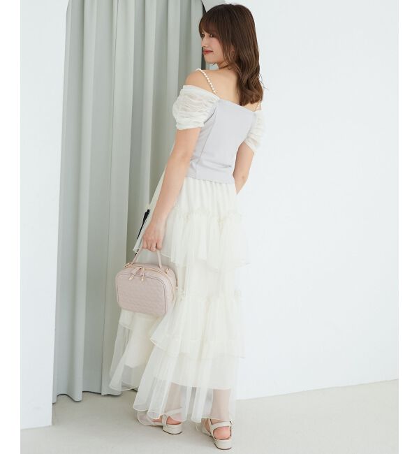  「パールチェーン異素材トップス」|Tシャツ・カットソー|