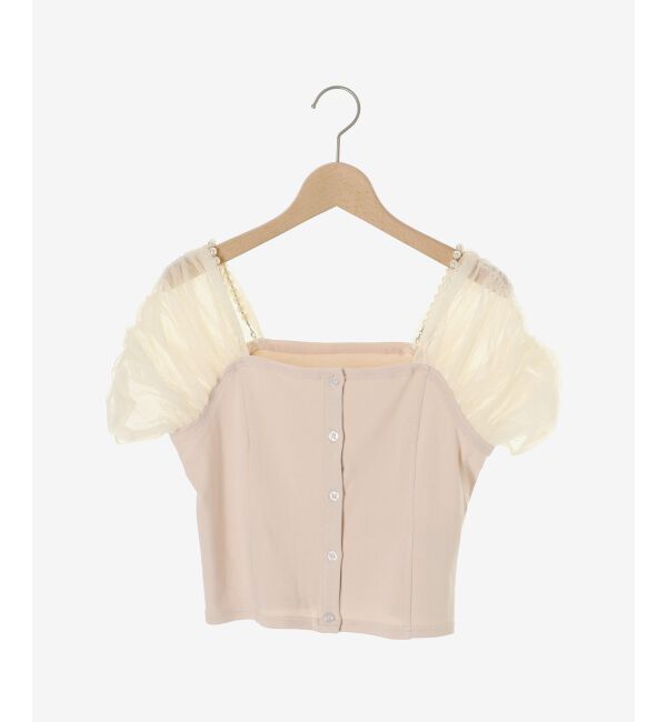  「パールチェーン異素材トップス」|Tシャツ・カットソー|