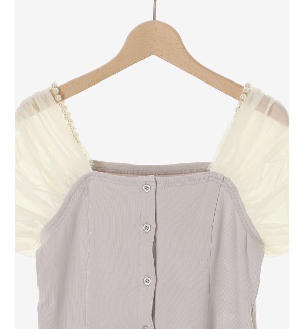 「パールチェーン異素材トップス」|Tシャツ・カットソー|