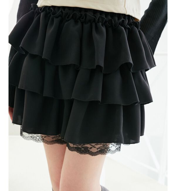  「ウエストリブ裾レースフリルミニスカート」|スカート|