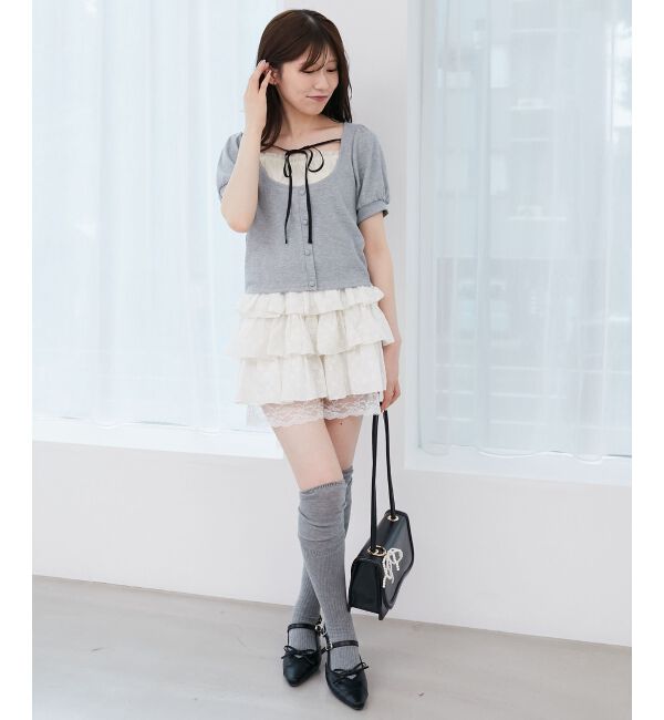  「ウエストリブ裾レースフリルミニスカート」|スカート|