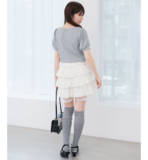  「ウエストリブ裾レースフリルミニスカート」|スカート|