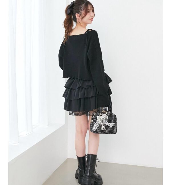  「ウエストリブ裾レースフリルミニスカート」|スカート|