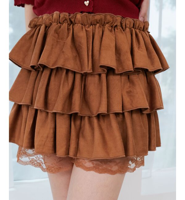  「ウエストリブ裾レースフリルミニスカート」|スカート|