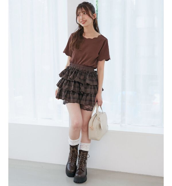  「ウエストリブ裾レースフリルミニスカート」|スカート|