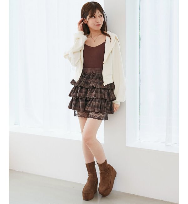  「ウエストリブ裾レースフリルミニスカート」|スカート|